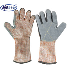 NMSAFETY Heavy Duty Industrial Safety Driver Working Leather Gloves cut resistant with extra long cuff 33cm